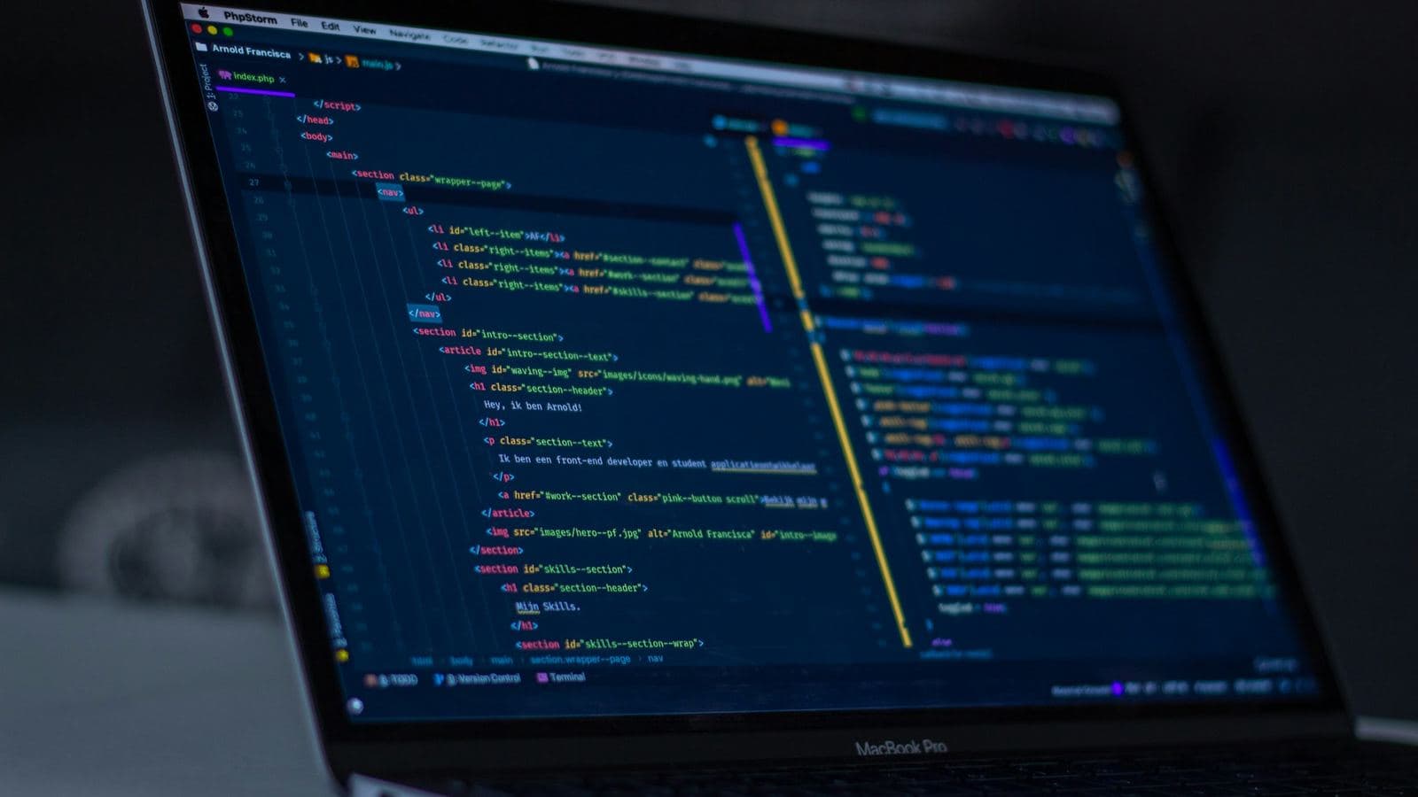 A code editor mid-build — a custom site is one authored for your requirements rather than assembled from someone else's assumptions