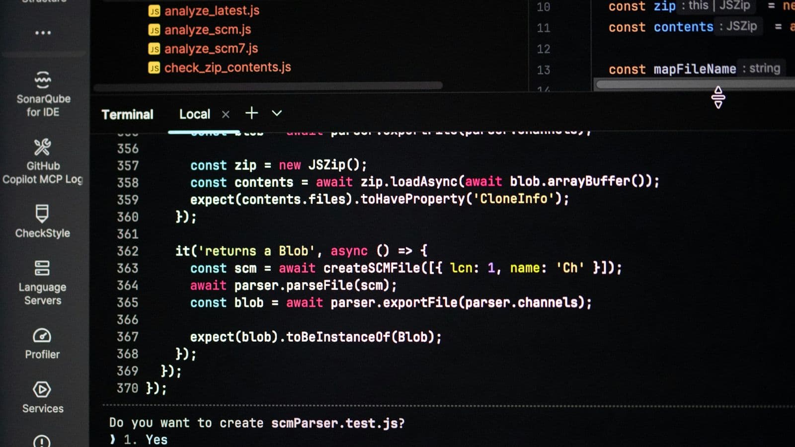 Code in a dark-theme editor. A Jev integration is a single typed call, with no JSON parsing or retry loop around it